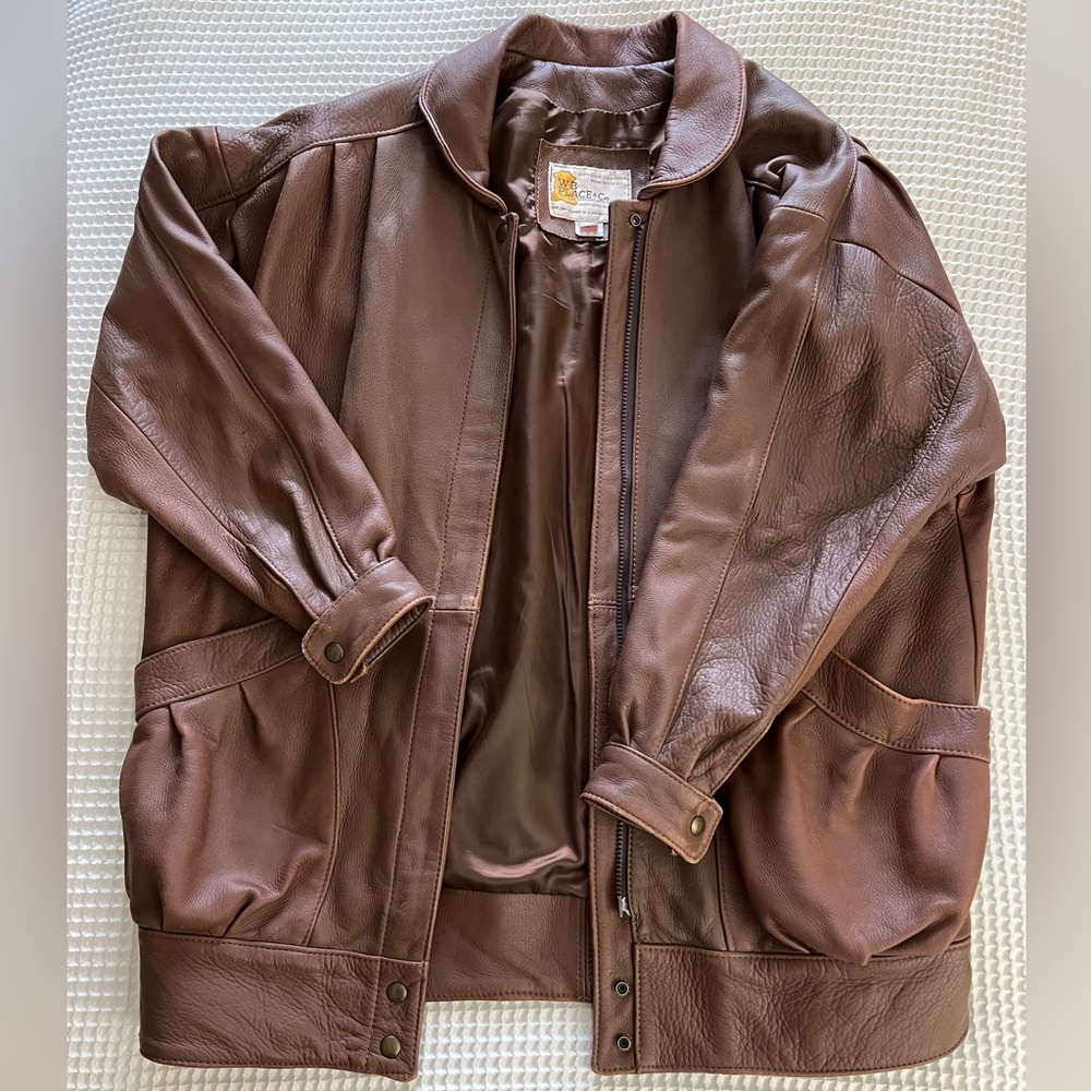 Vintage Leather Bomber Jacket - Brown, size Men’s M